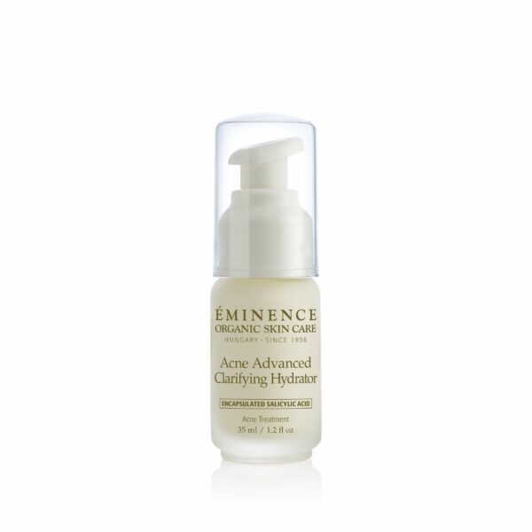 A bottle of Eminence Organics Acne Advanced Clarifying Hydrator.