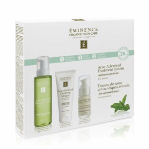 Eminence Organics Acne Advanced Treatment System emollient skin care set.