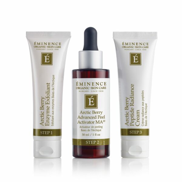 Eminence Organics Arctic Berry Peel & Peptide Illuminating System anti-aging skin care set.