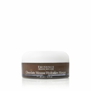 A jar of Eminence Organics Chocolate Mousse Hydration Masque on a white background.