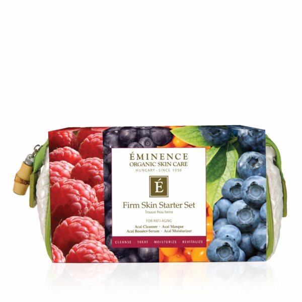 Eminence Organics Firm Skin Starter Set with blueberries and raspberries.