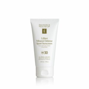 A tube of Eminence Organics Lilikoi Mineral Defense Sport Sunscreen SPF 30 - spf 50 - spf 50 - spf 50.