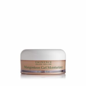 A jar of Eminence Organics Mangosteen Gel Moisturizer on a white background.