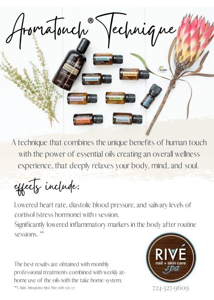 A poster with an image of various oils and flowers.